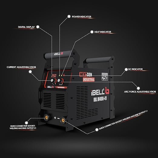 iBELL BLACK IBL M400-41 250A MMA Welding Machine – Industrial Grade IGBT Inverter Welder with VRD Hot Start & Anti-Stick Technology Professional Performance